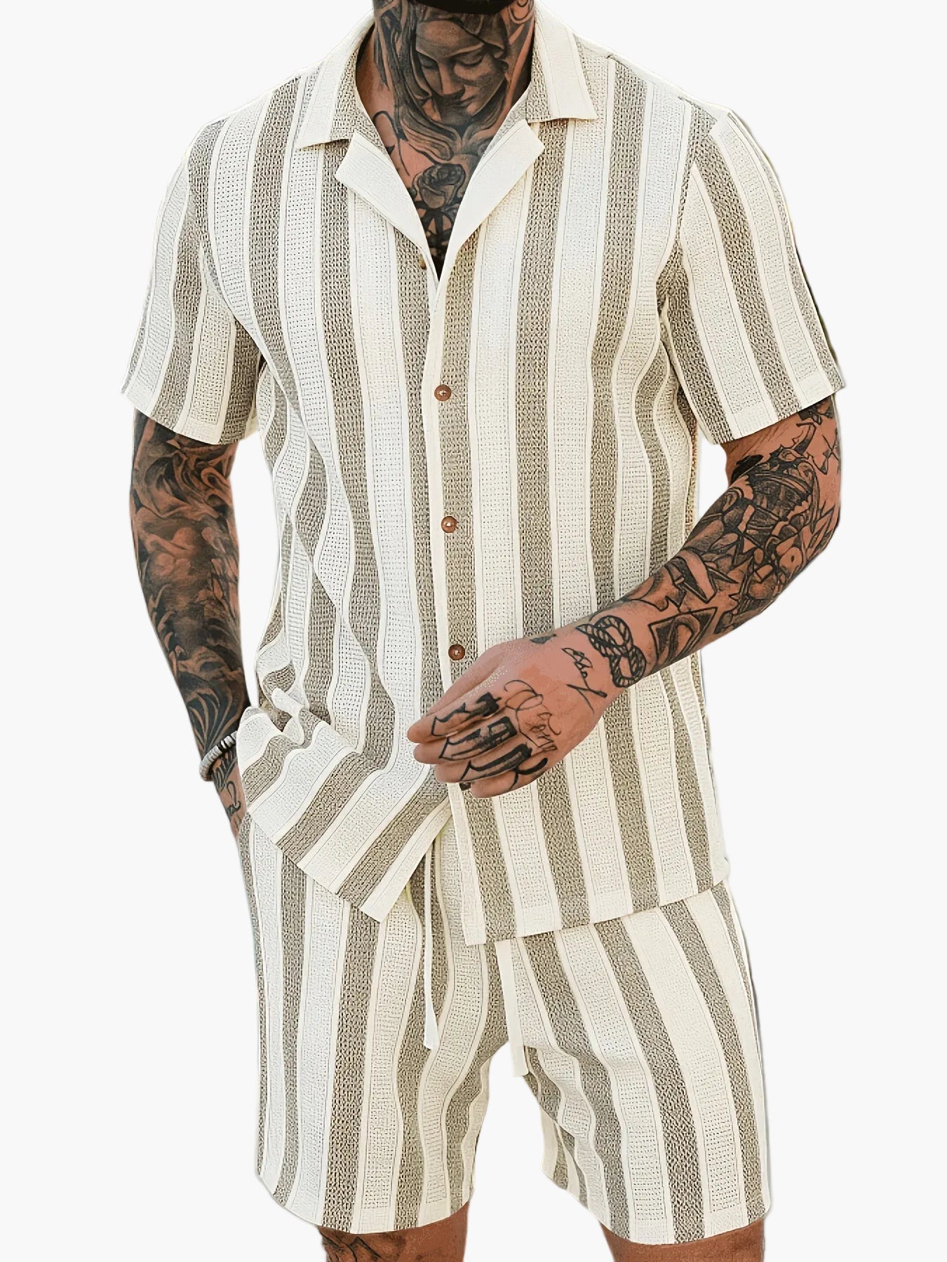 Herren Sommer Set – Gestreiftes Kurzarmhemd & Shorts, Lässig, Ideal für Urlaub & Freizeit