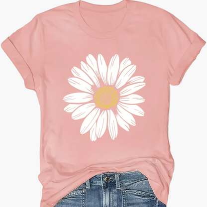 Damen T-Shirt mit großem Gänseblümchen Print – Lässiger Blumendruck, ideal für Alltag & Freizeit