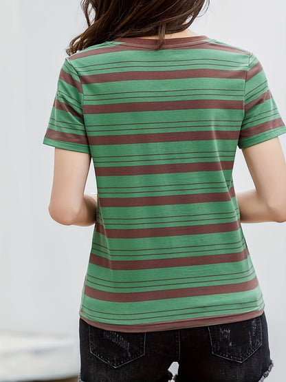 Damen Gestreiftes Casual T-Shirt mit Rundhalsausschnitt – Zeitloses Basic für Alltag und Freizeit