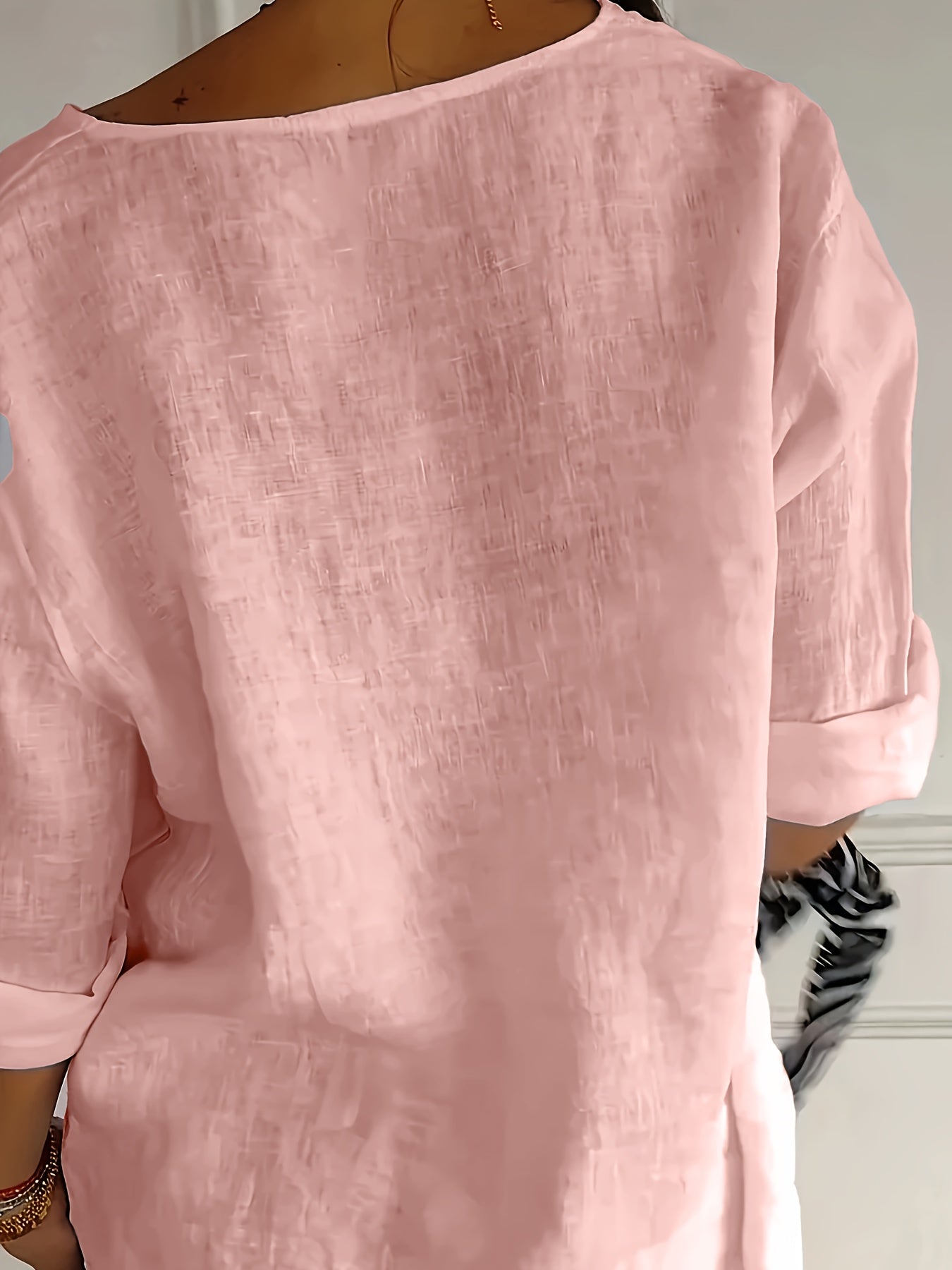 Damen Leinenbluse mit Knopfleiste und 3/4 Ärmeln – Eleganter Freizeit-Look für Alltag und Büro