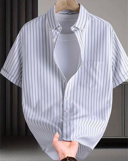 Herren Kurzarm-Hemd mit Streifenmuster und Button-Down-Kragen – Stilvolles Freizeit- und Business-Outfit