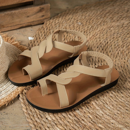 Damen Zehentrenner-Sandalen mit Wellenriemen und Sternendetail – Elegante Flats für Urlaub & Freizeit