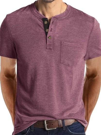 Herren Henley T-Shirt Kurzarm mit Knopfleiste – Casual Freizeitshirt