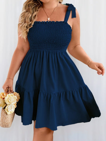 Damen Sommerkleid mit Smok-Oberteil und Schleifen-Trägern – Freizeit & Urlaub, A-Linie