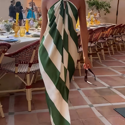 Damen Maxikleid mit Halterneck und Streifen – Elegantes Abend- und Partykleid