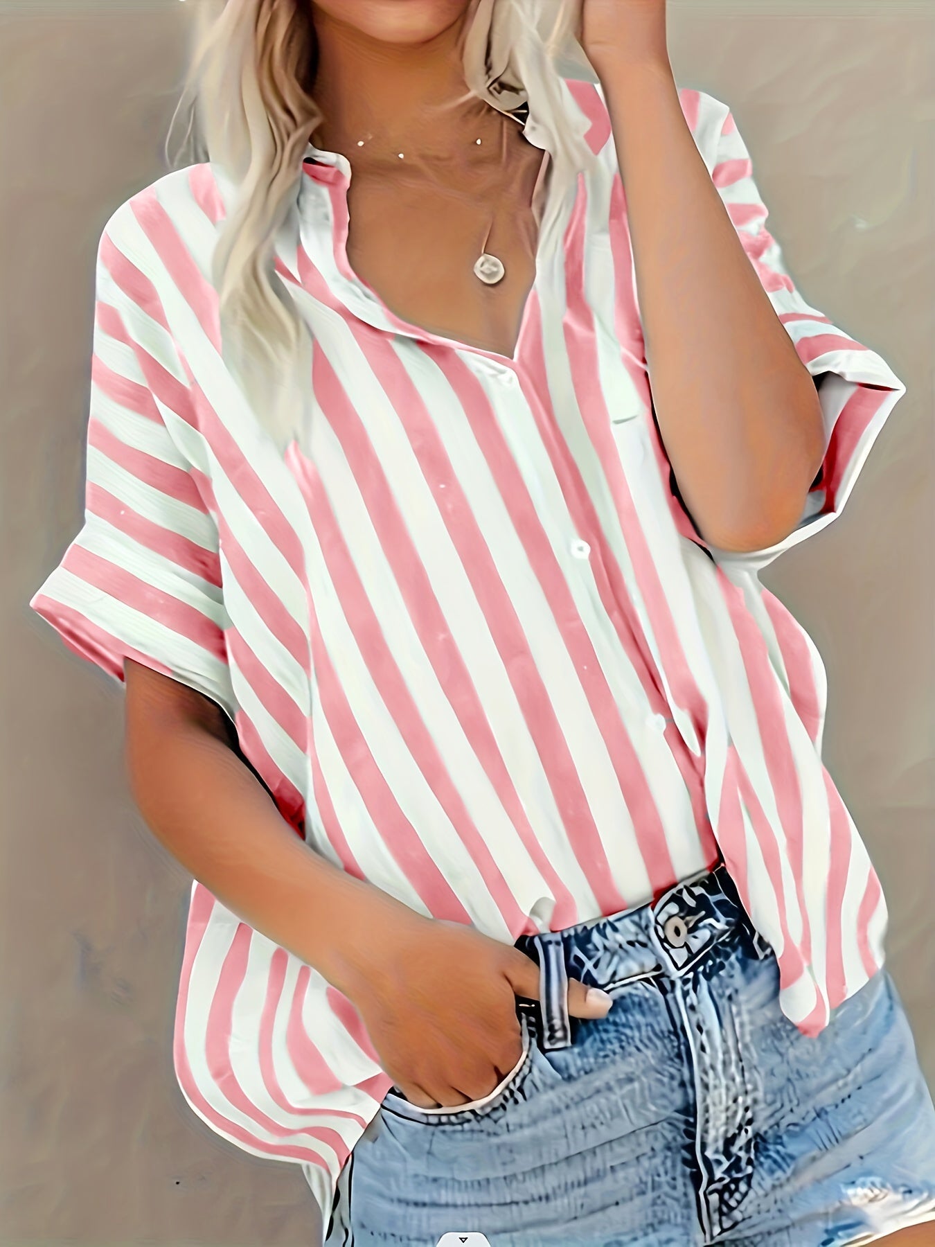 Damen Sommer Streifenbluse im lässigen Boyfriend-Stil – Elegantes Freizeit Hemd