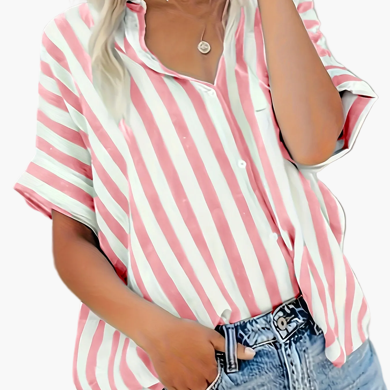 Damen Sommer Streifenbluse im lässigen Boyfriend-Stil – Elegantes Freizeit Hemd
