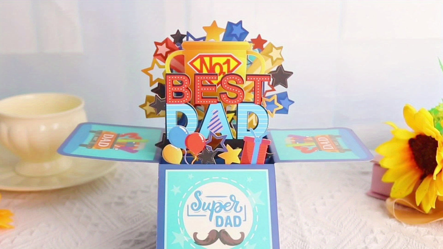 Vaterstags 3D Pop-Up Karte – Best Dad Super Dad Grußkarte für Männer, Vatertag Geburtstagskarte Geschenk