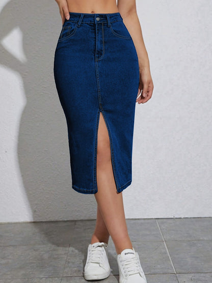 Damen Jeans-Midirock mit Schlitz im Casual Stil – Perfekt für Alltag und Freizeit