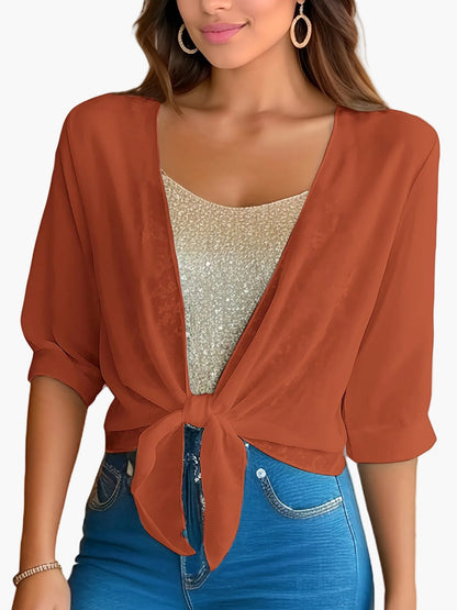 Damen Bluse mit Knoten-Design und Halbarm – Modisch, Luftig, Ideal für Alltag und Freizeit