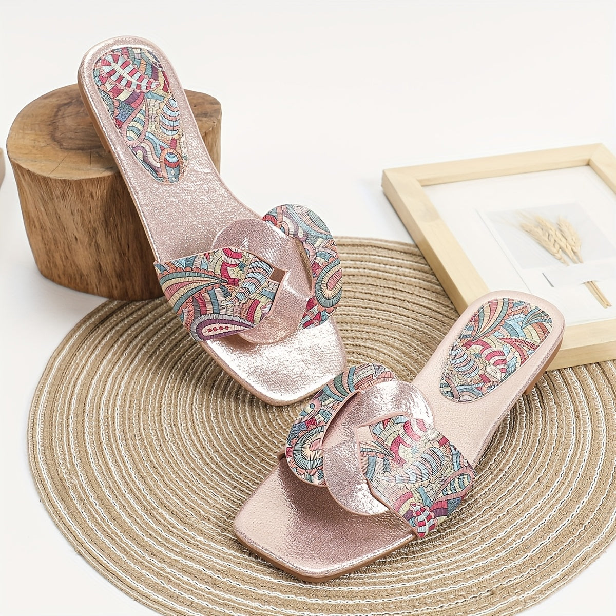 Damen-Pantoletten mit Paisley-Muster und modernem Square-Toe-Design – Elegante Sommerschuhe für Alltag und Freizeit