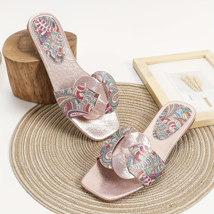 Damen-Pantoletten mit Paisley-Muster und modernem Square-Toe-Design – Elegante Sommerschuhe für Alltag und Freizeit