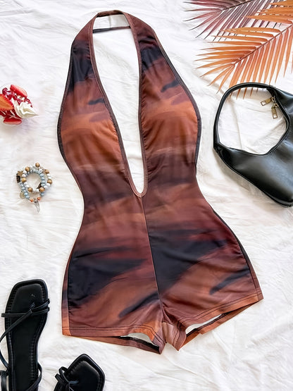 Damen Jumpsuit mit tiefem Ausschnitt und Animalprint – Trendiger Einteiler für Party, Strand & Urlaub