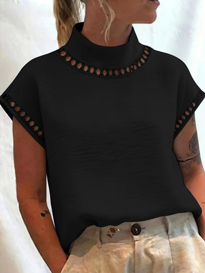 Damen Bluse mit Stehkragen und Cut-Out-Details – Eleganter Stil für Büro & Freizeit