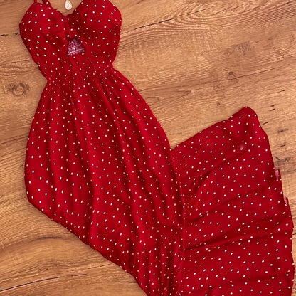 Damen Maxikleid Polka-Dot mit Rüschenrock und Spaghettiträgern – Vintage-inspiriertes Sommerkleid für besondere Anlässe