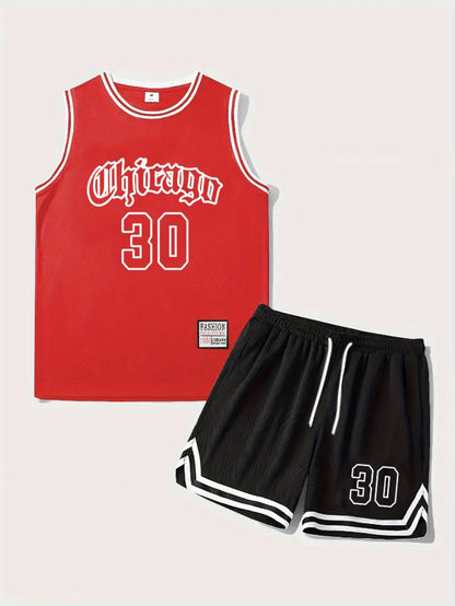 Herren Basketball Trainingsanzug Set – Sportliches Basketball Outfit mit Chicago 30 Print für Training und Freizeit
