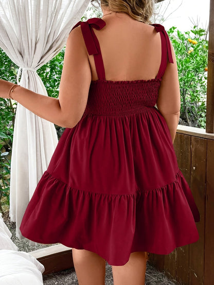 Damen Sommerkleid mit Smok-Oberteil und Schleifen-Trägern – Freizeit & Urlaub, A-Linie