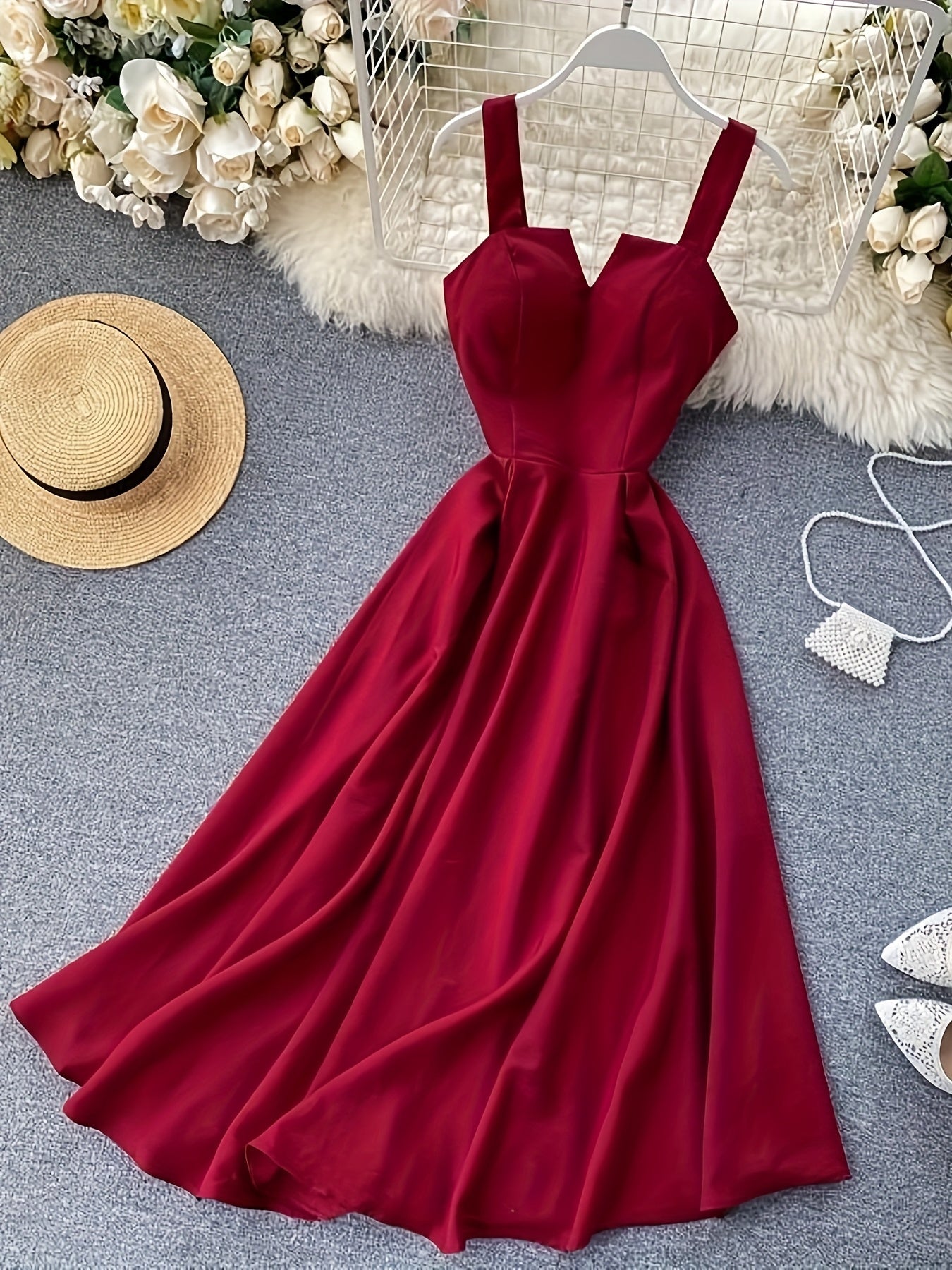 Damen Maxikleid mit Schleife und Spaghettiträgern – Elegantes Kleid für besondere Anlässe