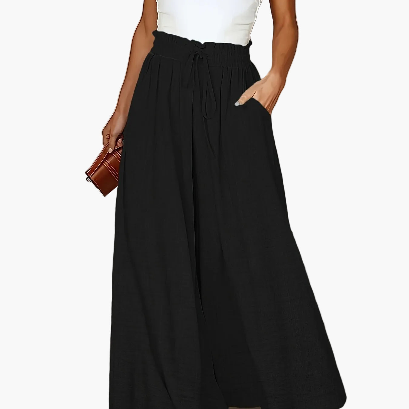 Damen Elegante Weite High Waist Palazzo Hose mit Taschen – Perfekt für Alltag und Büro