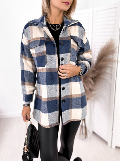 Kate – Langarm Veganer Wolljacke mit Karomuster