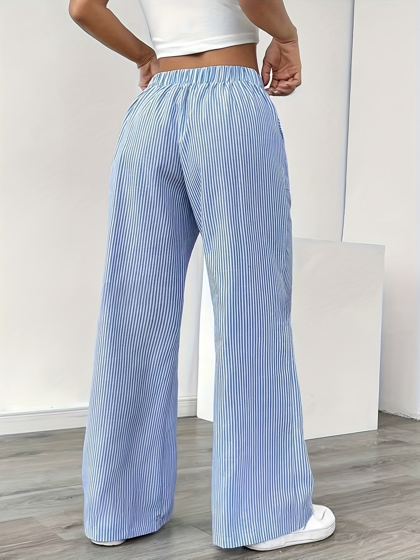 Damen Weite Casual Streifenhose mit Kordelzug – Bequeme Freizeithose für Alltag und Wochenende