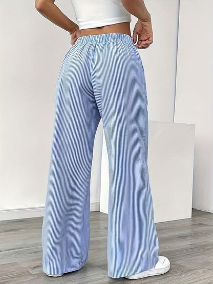 Damen Weite Casual Streifenhose mit Kordelzug – Bequeme Freizeithose für Alltag und Wochenende