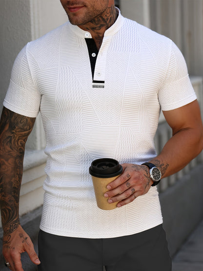 Herren Henley Shirt mit Strukturmuster – Modern, Smart-Casual, Vielseitig
