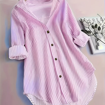 Damen Longbluse mit Streifenmuster und Knopfleiste – Modisches Hemd für Business und Freizeit