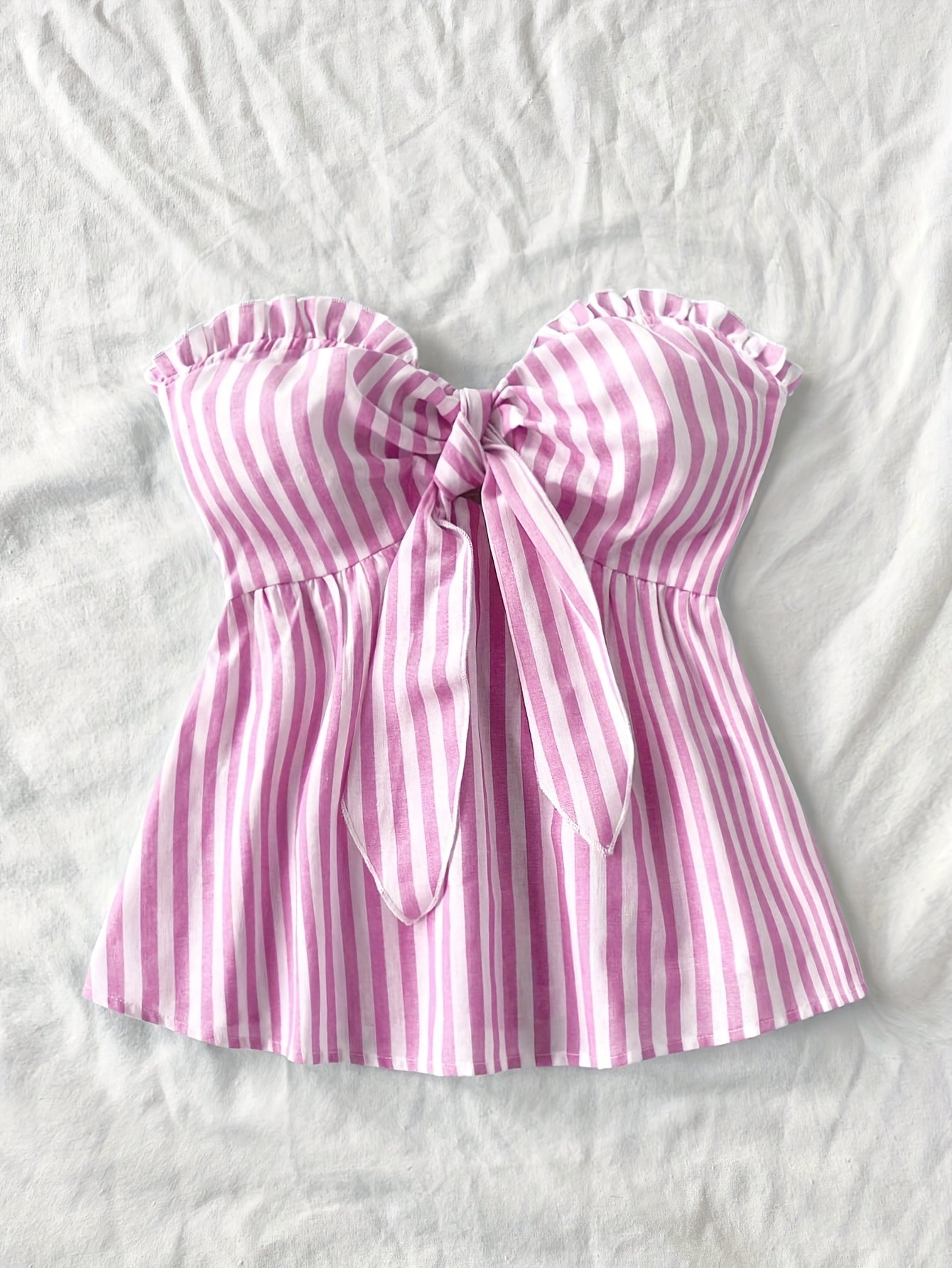 Damen Bandeau-Top mit Schleifen-Detail und Streifen – Stylisches, schulterfreies Oberteil für Freizeit und Ausgehen