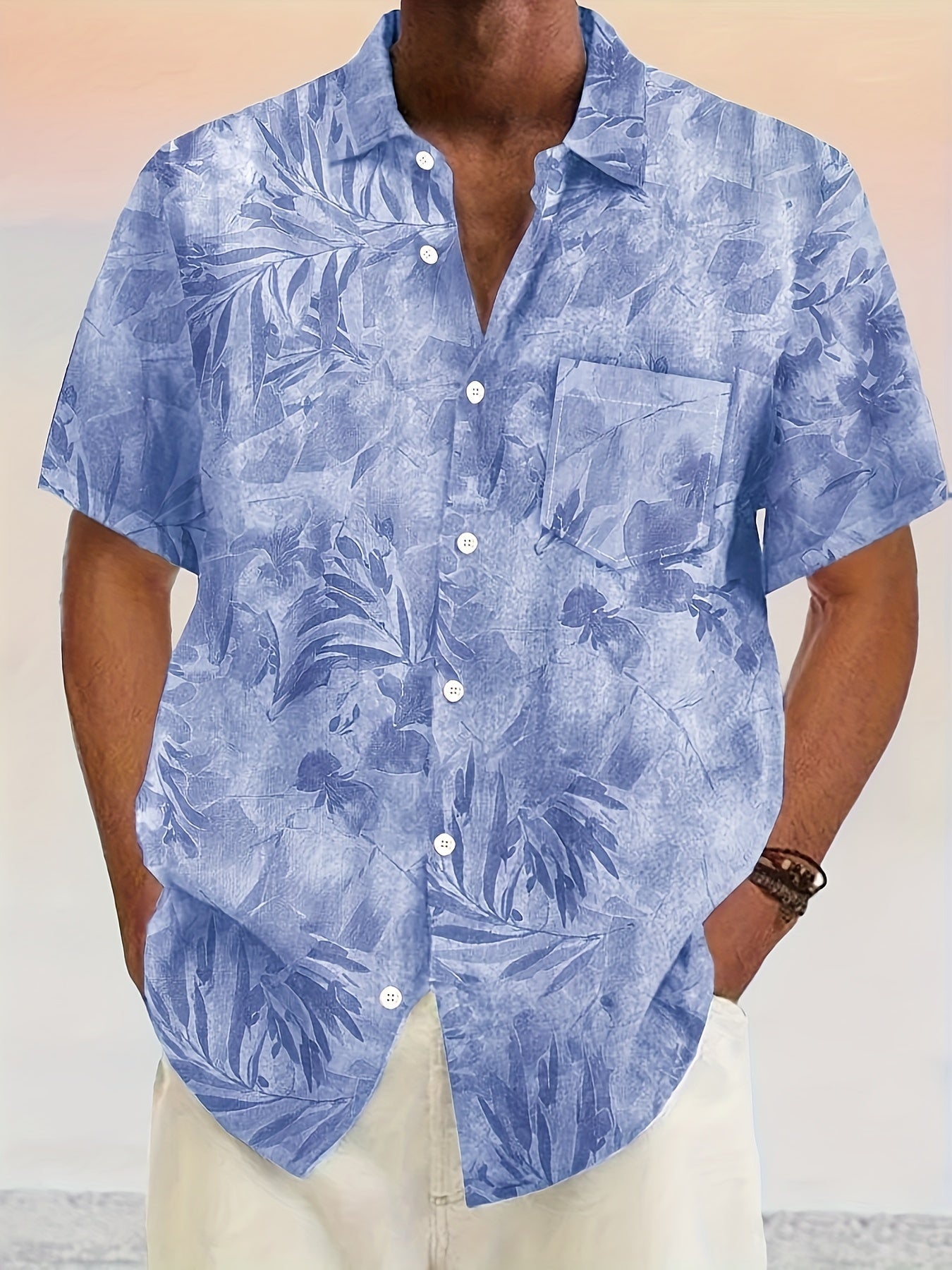 Herren Freizeithemd mit botanischem Print – Perfekt für Urlaub und Sommer