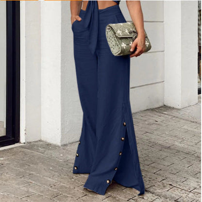 Rose – Weite Damenhose aus Baumwollmischung und Veganes Leinen