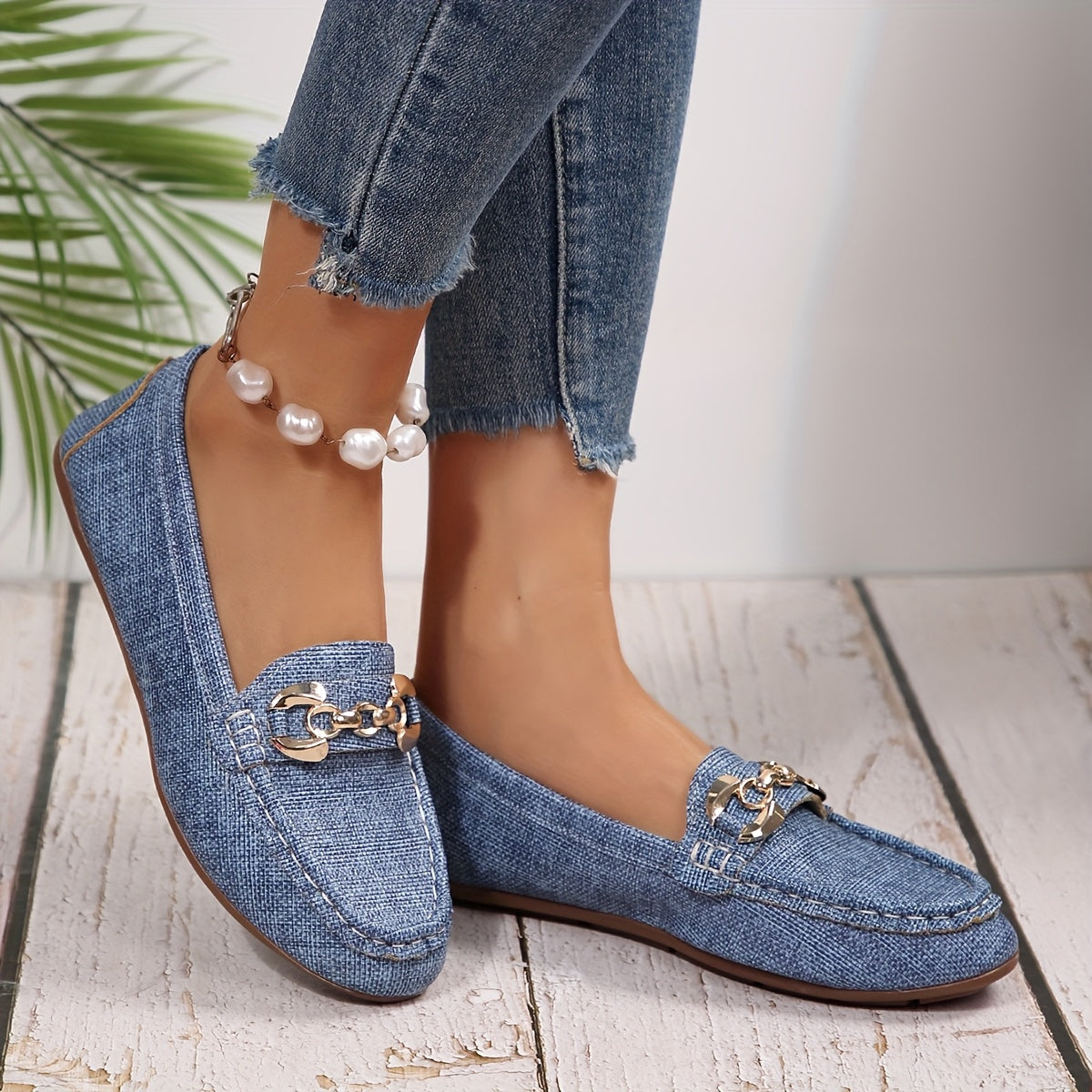 Damen Mokassins Klassisch Bequem mit Ketten-Detail – Elegante Slip-On Schuhe für Alltag und Freizeit