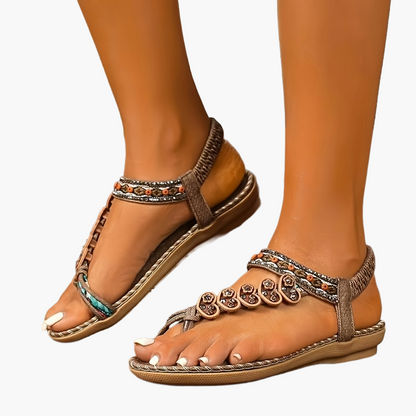 Damen Sandalen im Boho-Stil mit Ethno-Perlen – Bequeme Sommerschuhe für Freizeit und Urlaub