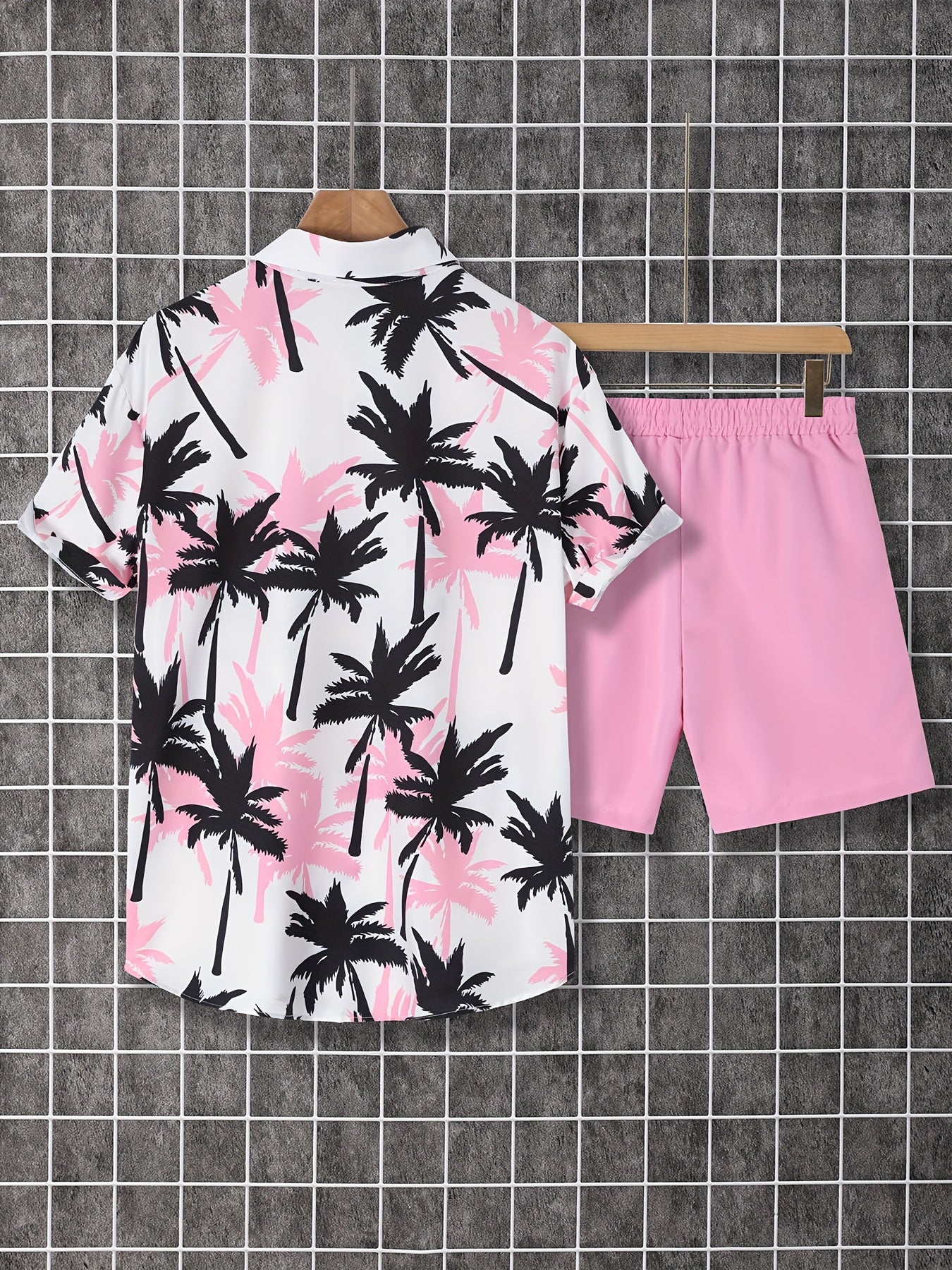 Herren Sommer Strandset – Kurzarm-Hemd mit Palmenmuster und Shorts, lässig für Urlaub & Freizeit