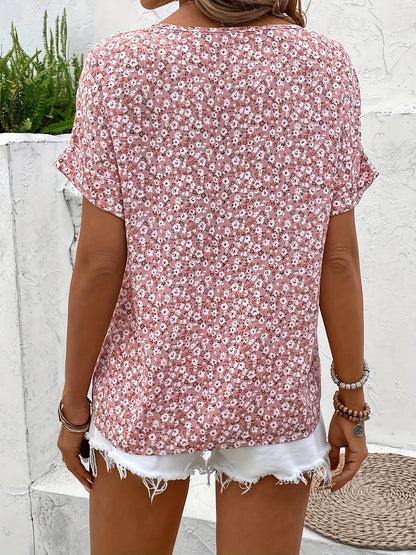 Damen Blusenshirt mit Blumenmuster, eleganter Freizeitstil, ideal für Sommer und Alltag