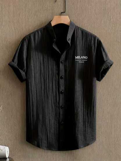 Herren Freizeit Hemd mit Stehkragen und Milano Print – Modernes Sommerhemd für Alltag & Urlaub