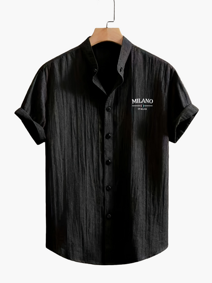 Herren Freizeit Hemd mit Stehkragen und Milano Print – Modernes Sommerhemd für Alltag & Urlaub