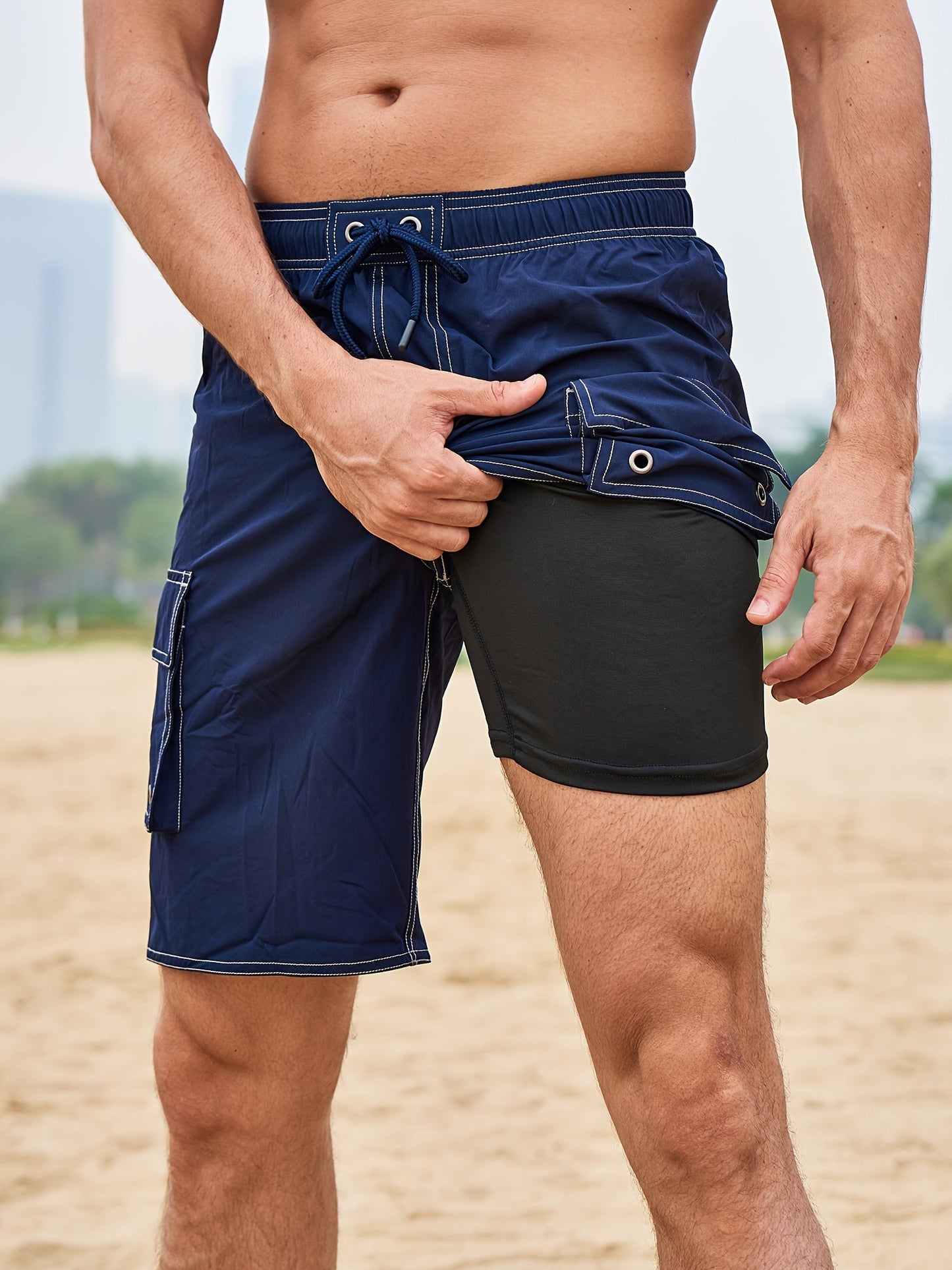 Herren Badeshorts mit integrierter Innenhose – Sportliche Bermudashorts für Strand und Freizeit