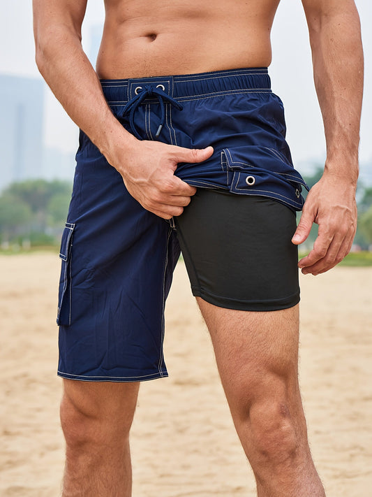 Herren Badeshorts mit integrierter Innenhose – Sportliche Bermudashorts für Strand und Freizeit