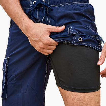 Herren Badeshorts mit integrierter Innenhose – Sportliche Bermudashorts für Strand und Freizeit