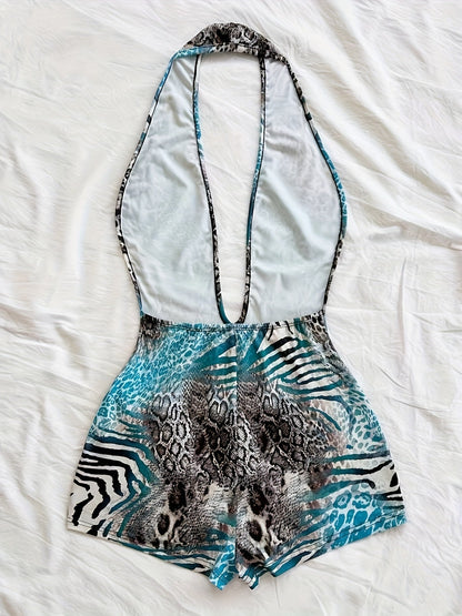 Damen Jumpsuit mit tiefem Ausschnitt und Animalprint – Trendiger Einteiler für Party, Strand & Urlaub