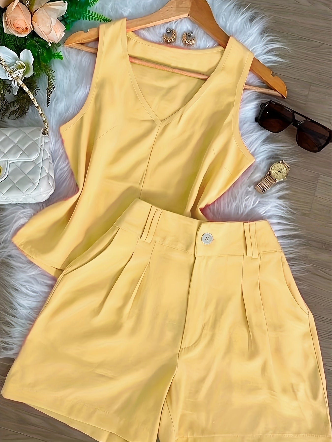 Damen Sommer Set – Elegantes ärmelloses Top und High-Waist Shorts, Casual Chic für Alltag & Urlaub
