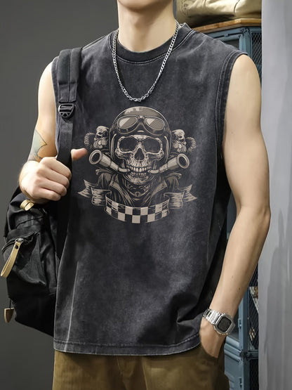 Herren Muskelshirt mit Totenkopf Biker Print – Lässiges Streetwear Tanktop