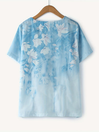 Damen Vintage Bluse mit Blumenmuster und Knopfleiste – Sommer Freizeitshirt