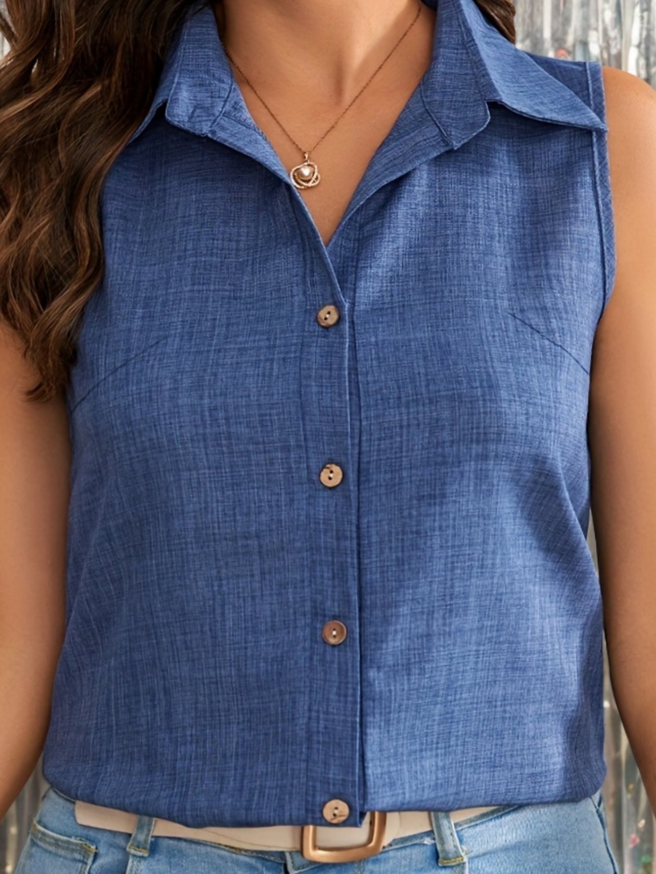 Damen ärmellose Bluse im eleganten Hemdblusen-Stil für Büro und Freizeit