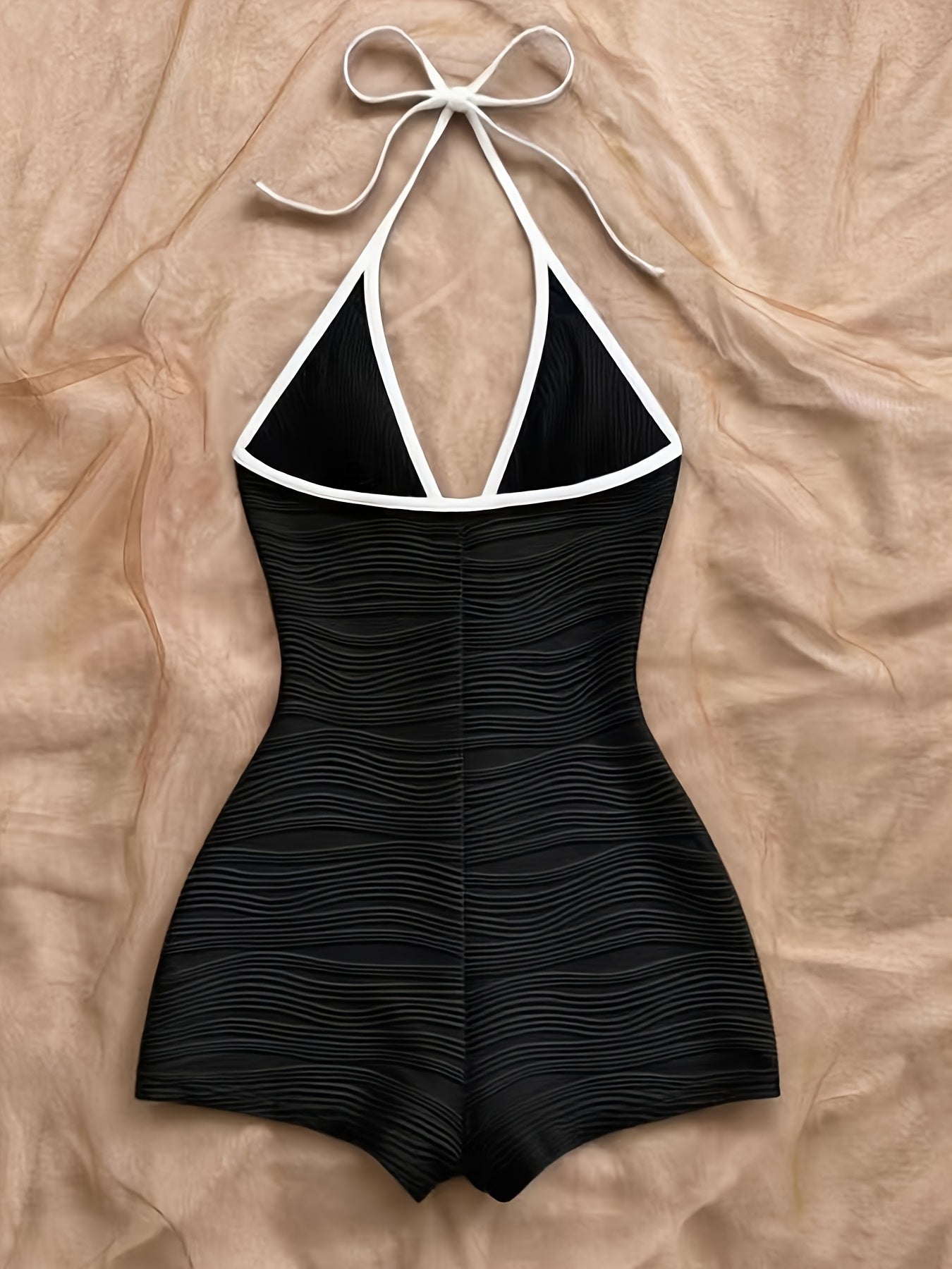 Damen Badeanzug im Vintage-Stil mit Wellendesign und Boyshort-Schnitt – Eleganter Einteiler für Strand und Pool