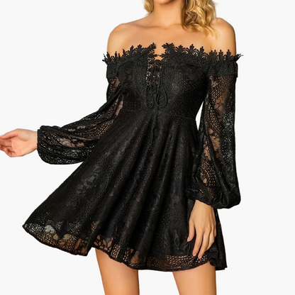 Damen Off-Shoulder Spitzenkleid Elegant Ausgeh-Look Festlich