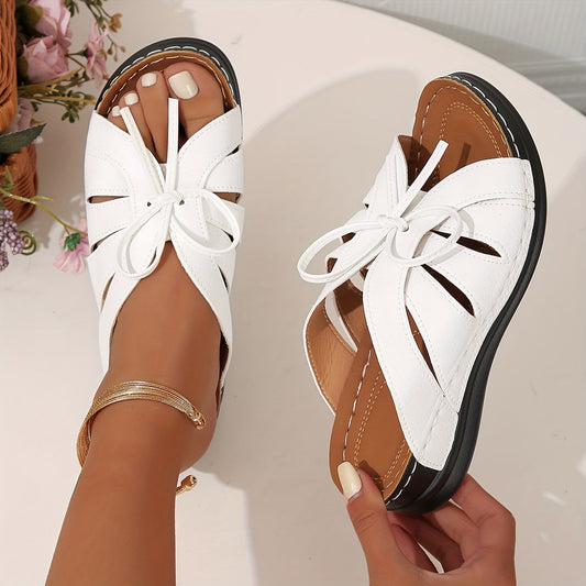Damen Komfort-Sandalen mit Schleifen und offenem Zehenbereich – Sommer Freizeit Pantoletten