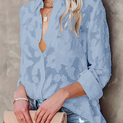 Damen Bluse mit 3D-Blumenmuster – Modische Freizeit- und Bürobluse im lässigen Stil