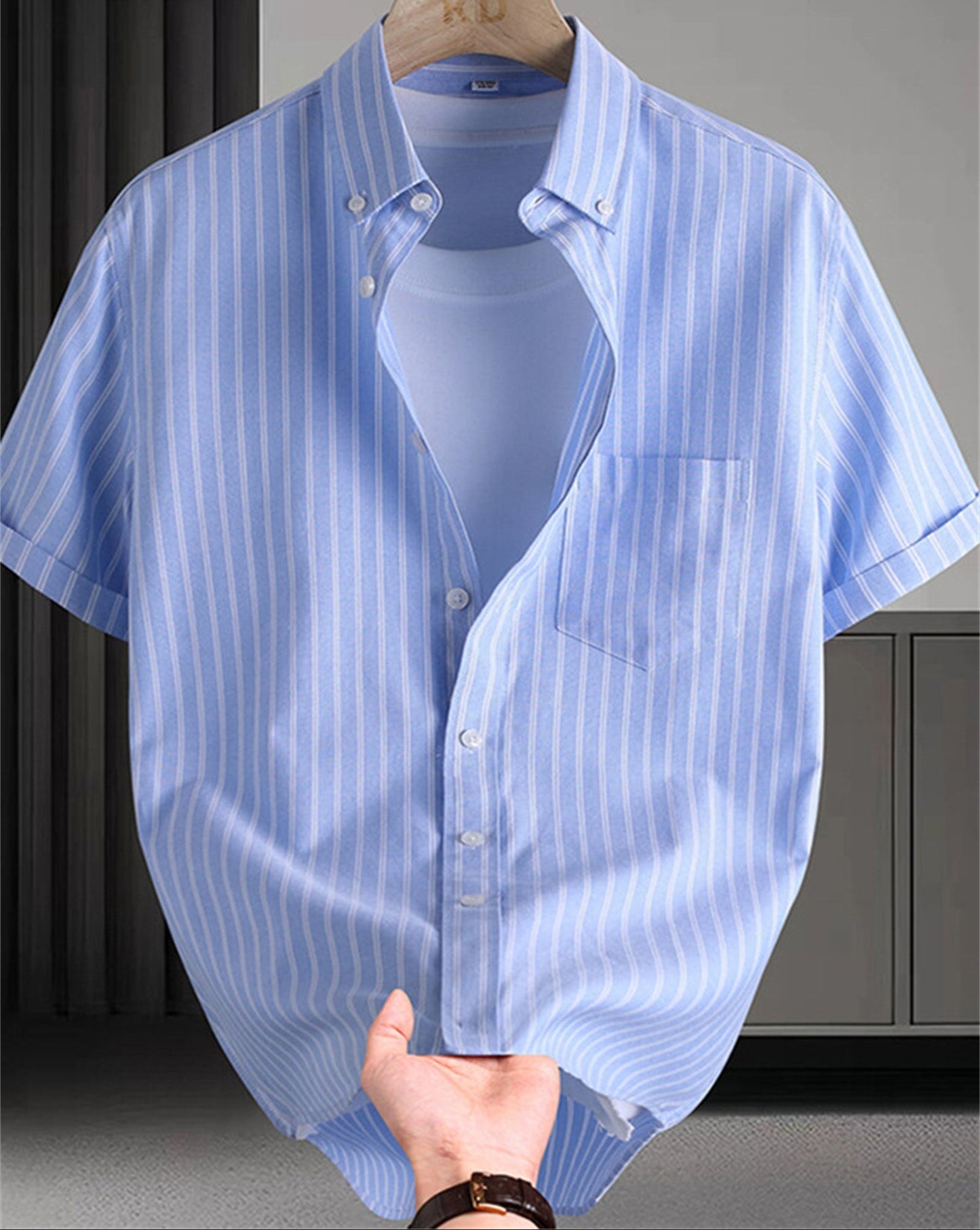 Herren Kurzarm-Hemd mit Streifenmuster und Button-Down-Kragen – Stilvolles Freizeit- und Business-Outfit